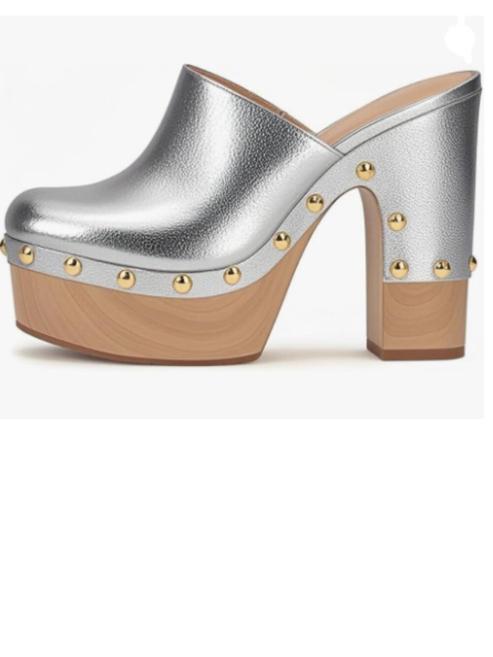 FSJ Silver Round Toe Mules High Chunky Heeled Sandals Slip On Platform Clogs